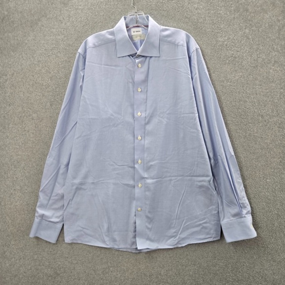 Eton Men Button Up Shirt 43/17 Blue Dress Long‎ Sleeve Collar